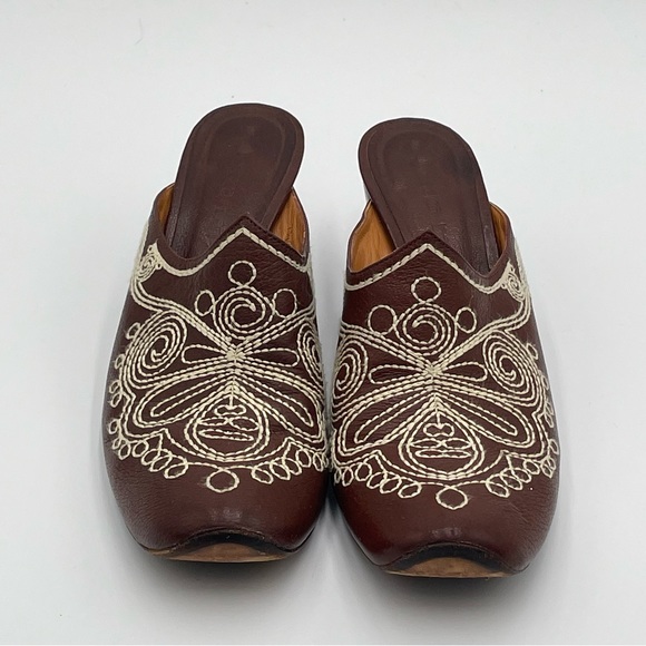 Jessica Bennett leather Clog Mule 7.5 Embroidered Brown Bootie Festival Cosplay - Picture 11 of 16